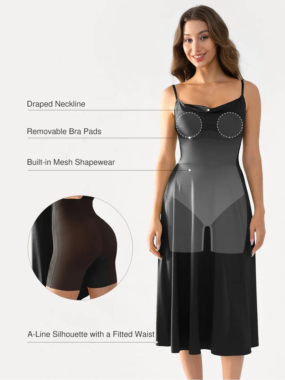 NWT Popilush Shapewear Strappy Cowl Neck Fit & Flare Midi Dress XXL - Picture 3 of 14